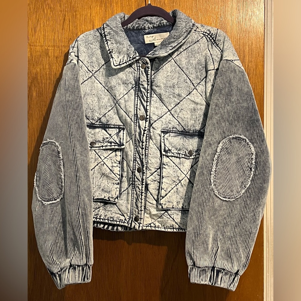 Vintage Havana Quilted Oversized Washed Blue Acid Wash Denim Jacket Size Large